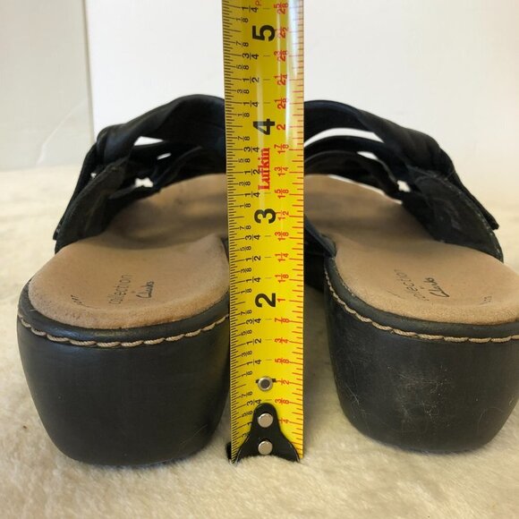Clarks Delana Jazz Black Strappy Leather Summer Slide Sandal Size 7 - Picture 7 of 11